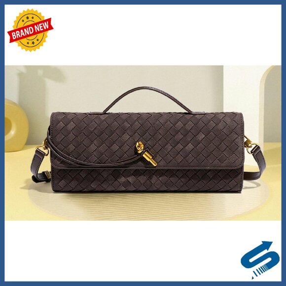 Suede Woven Clutch Crossbody Bag with Removable Strap Evening Purse